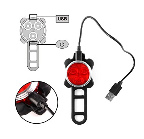 AMANKA Phare Lampe de Vélo Lumière Vélo Rechargeable Avant et Arrière 4 Modes de Luminosité Inclut USB Câble Antichoc Impermeable pour VTT VTC Cycliste Poussette Camping - Image 5