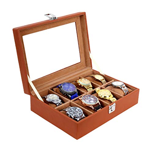 Image of Leather World Pu Watch Box 8 Slot for Watches Organizer Storage Boxes Case for Men Women - Tan