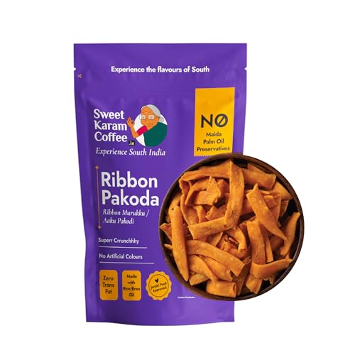 Image of Sweet Karam Coffee Ribbon Pakoda /Murukku - 200grams | No Palm Oil & Preservatives | No Maida | Kokku Vada | pakkavada | Authentic South Indian Namkeen | Fresh & Crispy Tea Time Snack | Homemade Taste