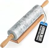 Zulay Kitchen 17-Inch Marble Rolling Pin With Stand - Polished Marble Rolling Pins For Baking With Long Beechwood Handle - Non-stick Roller Pin For Baking Pastries, Bread & Pizza