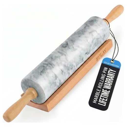 Zulay Kitchen 17-Inch Marble Rolling Pin With Stand - Polished Marble Rolling Pins For Baking With Long Beechwood Handle - Non-stick Roller Pin For Baking Pastries, Bread & Pizza