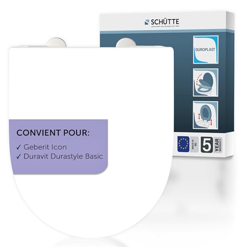 SCHÜTTE Abattant WC compatible avec Geberit Icon, Duravit DuraStyle Basic, avec système d'abaissement automatique, fabriqué en UE, couvercle de toilette amovible en...