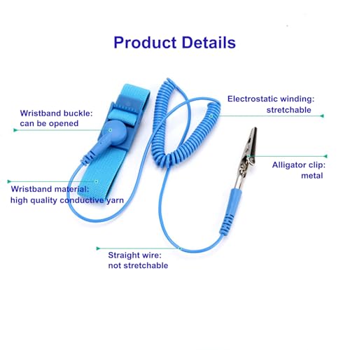 Image of 10 Pack ESD Wrist Strap with Grounding Plug, Adjustable Coiled Cord (Blue)