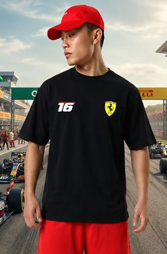 Image of Khakey Men's F1 Racing Graphic Printed Black T-Shirt | Formula 1 Back Print Drop Shoulder Tee | Motorsports Car Print Tshirt for Men & Women | Cotton Streetwear Tee's | Unisex Fit