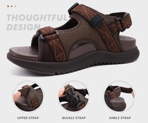 Image of ONCAI Men's Hiking Sandals with Arch Support Mesh Athletic Walking Sandalias Summer Outdoor Cushion Thick Rubber Soles and Recovery Sports Fisherman Sandals Size 7-15
