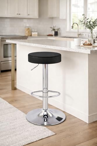 Image of NGFC High Bar Stool | Counter Stool for Kitchen, Office, Bar, Shop, Restaurant | Leatherette Upholstery | Black Finish with Chrome Base | Modern Design & Durable Build