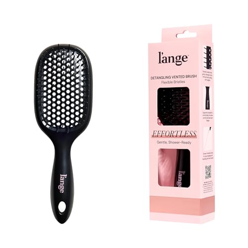 LANGE HAIR Detangling Vented Brush | Flexible Bristles for Wet or Dry Hair | Gentle Glide to Reduce Breakage | Ergonomic Shower Brush | Great for All Hair Types & Sensitive Scalps (Black)