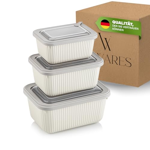 Viwares Frischhaltedosen im 3er Set mit transparentem Ventildeckel, Aufbewahrungsbehälter, Küche, stapelbar, BPA-frei, Kunststoff, Mikrowellen/Kühlschrankgeeignet, 3 Größen (650ml/1050ml/1750ml)