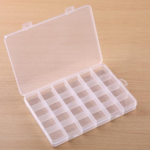 Image of Large 24 Grid Plastic Organizer Box Clear Jewelry Storage Box Bead Storage Travel Case Small Parts Plastic Storage Boxes Arts and Craft Box Compartment Organizer Containers with Fixed Dividers 4 Pcs