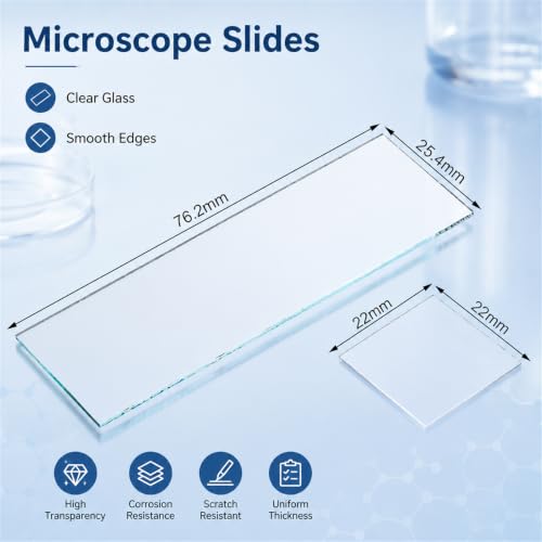 ZENFUN 300 Pcs Microscope Slides and 300 Pcs 22x22mm Coverslips, Transparent Microscope Glass Cover Slides Pre-Cleaned Blank Glass Slides Kits for Basic Biological Science Education