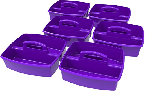 Image of Storex 2-Compartment Large Caddy - Multipurpose Classroom Organizer with Handle, Purple, 6-Pack (00955U06C)