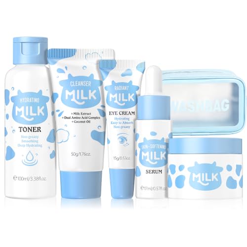 6PCS Milk Skincare for 10-12 Kids Girls Gift Set, Moisturizing Facial Kit