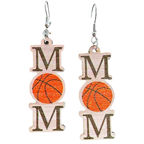Pendientes colgantes de madera para mamá, ligeros, de baloncesto, fútbol, fútbol, mamá, deportes, equipo de juego, joyería para regalo para madre, Madera, Madera
