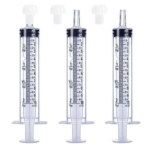 Image of 10mL Syringe for Liquid, Food, Oral, Scientific Labs, Measurement, Dispensing, Press-In Adapter, Craft, Big Tip with Cap- 3 Pack 10ml Syringes with tsp & mL Measurement