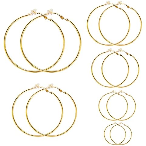 Zeayebsr 6 Pairs Hoop Earrings Clip On Earrings Non Piercing Earrings Set for Women and Girls 6 Sizes (Gold) Cover