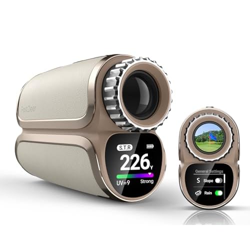 Laser Golf Range Finder with Slope, Premium Leather Full Color Touchscreen, High Precision Flag Pole Locking Vibration, Triangulation Mode, UV Reminder, Rain Mode, Golf Gifts for Men