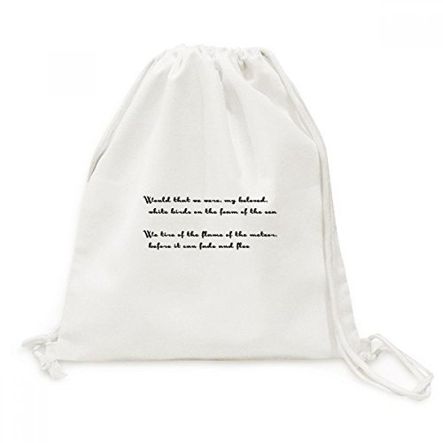 Toile drawstring backpack Poésie White Birds sac à dos cordon voyage léger