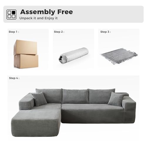 Image of HOOOWOOO Sectional L Shaped Couch,106 inch Assembly Free Modern Minimalist Sofa,Extra Deep Large Sofa Couch Set,Corner Couch in A Box for Living Room(Left Chaise Gray Corduroy Uphosted)