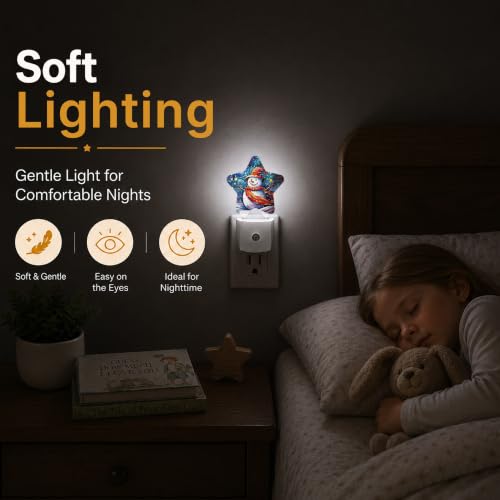 Image of Snowman Christmas Star Night Light Plug in, Soft Glow Night Light for Kids Bedroom Nursery, Gentle Warm Light for Sleep, Compact Lamp for Hallway Bathroom
