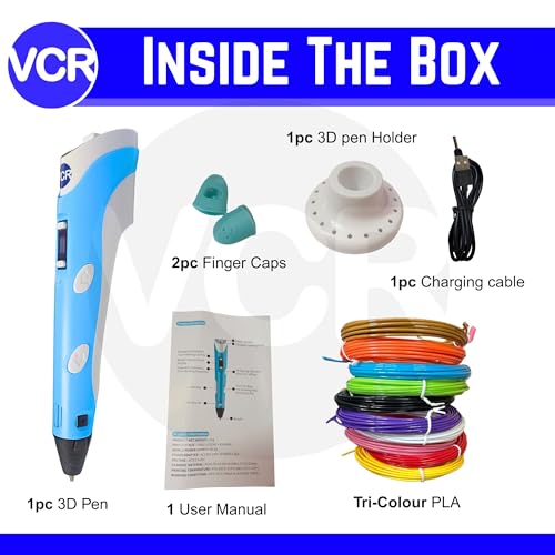 Image of VCR Blue 3D Pen with USB Power | Pack of 3 x 3 Meters + Pack of 10 x 5 Meters in Length | Filament for 3D Pen - Adjustable Temperature for 1.75mm PLA - Perfect for DIY Craft