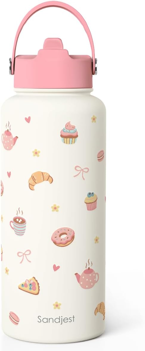 Baking Gift for Women, Water Bottle Stainless Steel 32oz with Lid & Straw, Sweets Aesthetic Insulated Bottles Gifts for Baker Girls Friends Teens Birthday Christmas