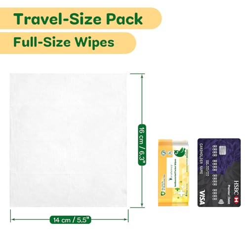 Image of Travel Antibacterial Hand Wipes, 99% Water Hand Sanitizer Wipes, Safe for Sensitive Skin & Hypoallergenic Hand Sanitizing Pocket Wipes, 144 Count (24 Packs of 6)