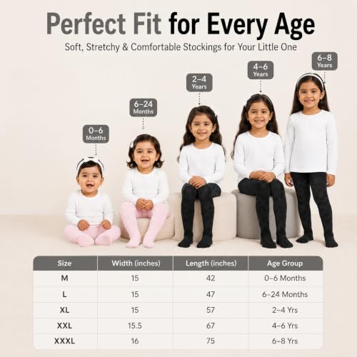 Image of THE LITTLE LOOKERS Baby Tights Thick Toddler Baby Girl Seamless Knit Leggings Thick Solid Cotton Stockings Footed Pants Pantyhose for Years Baby