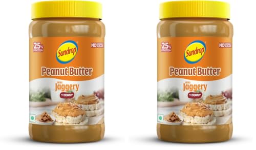Image of Sundrop Peanut Butter with Jaggery | Creamy | 900 grams | With 25% Protein | 7.5% Dietary Fibre | Premium Roasted Peanuts | Great Value Per Gram of Protein I No refined sugar (Pack of 2)