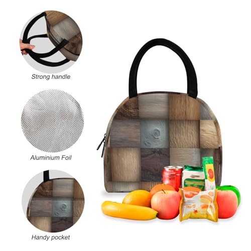 Plaid Wood Print Backpack Set with Lunch Bag, Large Capacity Travel Backpacks and Lunch Box Insulated for Commute Hiking Picnic4