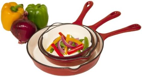 Heuck Porcelain Enamel Cast Iron 3 Piece Skillet Set, Red