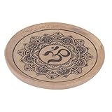 Composition : Bois SIGNES GRIMALT Set 2 Assiettes sérigraphiées en bois, Signe Om méditation et zen, mandala noir, diamètre 16 cm
