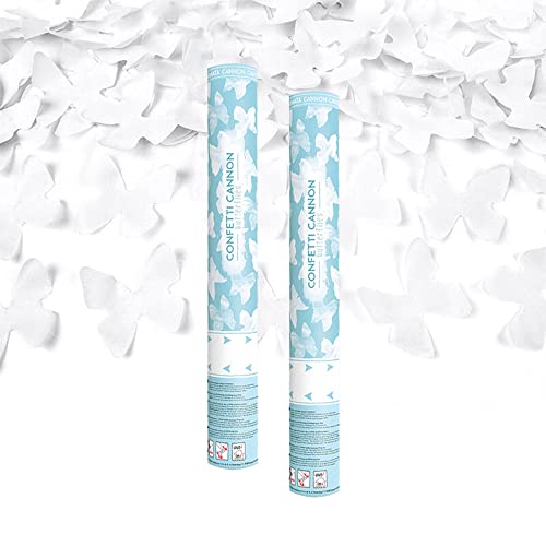 Canon à Confettis Papillon couleur Blanc 40 cm - Lot de 2 lanceurs à confettis à tenir en main, pour Anniversaire, Mariage - Portée 10 Mètres, Prise en Main Facile - SPARKLERS CLUB®