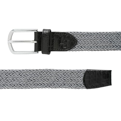 Image of LOUIS STITCH Men's Braided Elastic Stretch Belt with Leather Tipped End Stretchable Canvas Waist Band for Men Women Boys Girls Unisex (Width 3 cm) (BE-EL)