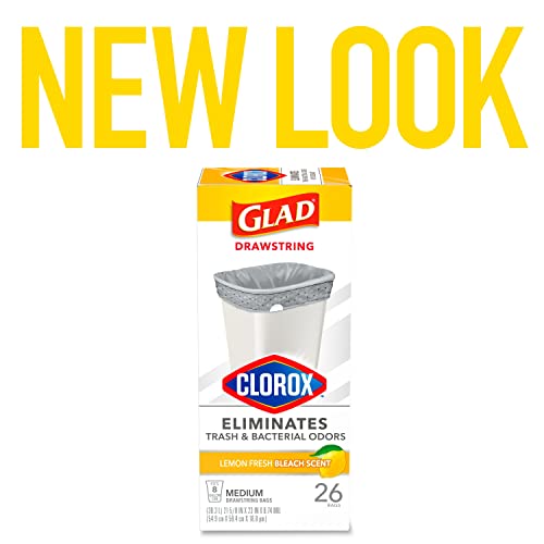 Glad Medium Drawstring Trash Bags With Clorox, 8 Gallon, Lemon Fresh Bleach Scent, 26 Count #TOP1