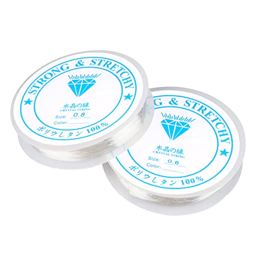 ihaspoko 2 Rolle 0.6mm 0.8mm Elastisch Schmuckfaden Gummifaden Transparent Faden für Perlenschmuck Armbänder Basteln, für die Herstellung von Schmuck verwendet Cover