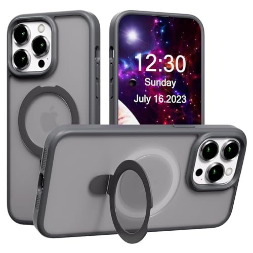 Coque iPhone 16 Pro Max antichoc avec support magnétique et béquille invisible gris