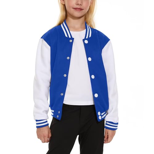 ACEFAST INC Kids Baseball Jacket School Varsity Uniform Casual Sweatshirt Girls Sweater Jacket Baseball Solid Color