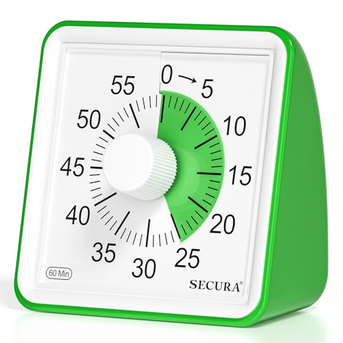 Image of Secura 60-Minute Visual Timer, Classroom Timer, Countdown Timer for Kids and Adults, Time Management Tool for Teaching (Green & Green)