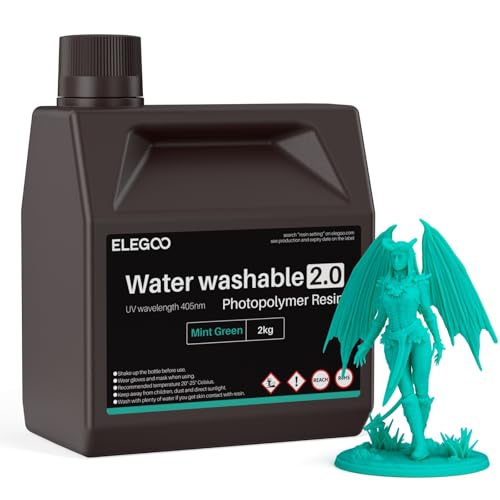 Image of ELEGOO Water Washable 3D Printer Resin 2.0, Fast Curing Photopolymer Resin for Mars Saturn Jupiter MSLA DLP LCD 3D Printing, 385-405nm UV Curing 3D Printing Liquid, Mint Green 2000g