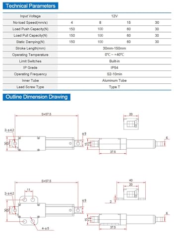 Actionneur linéaire électrique 12V pour automatiser les petits espaces 50mm
