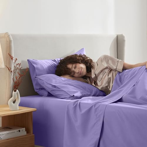 Image of Nestl King Bed Sheet Set - Lavender - 4-Piece Deep Pocket | Instantly Soft, Night-One Ready (No Wash Required). Fits 16-Inch Deep Pockets, 360-Degree Elastic Grip