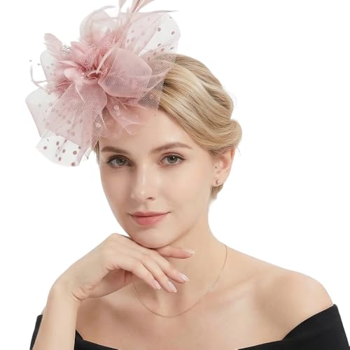 Image of DRESHOW Fascinators Hat Feather Headband Women's Fascinators Tea Party Headwear with Clip Flower Head Band for Girls & Women