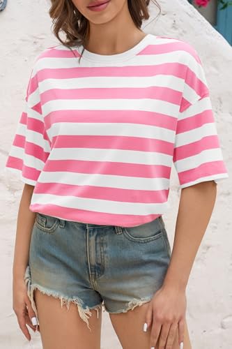 Image of Tankaneo Womens Oversized Tshirts Summer Casual Short Sleeve Crew Neck T Shirt Loose Fit Side Slit Tee Tops