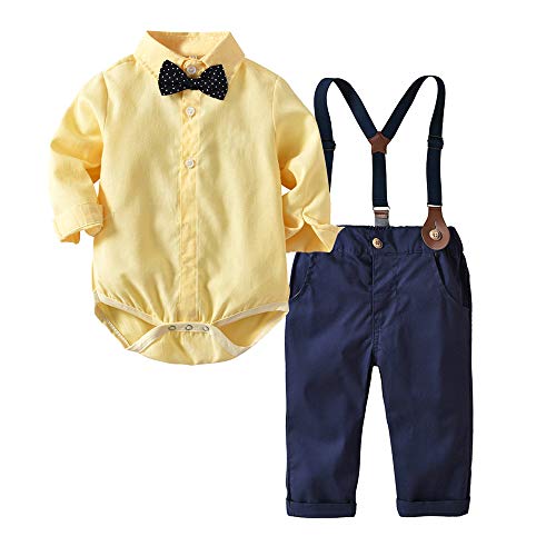 Moyikiss Studio Camiseta de manga larga con pajarita y liguero, color amarillo, 90 cm, 18-24 meses