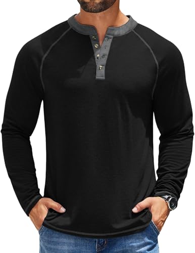 COOFANDY Mens Henley Shirts Long Sleeve Casual Button V Neck T-Shirt Lightweight Fashion Pullover Shirts