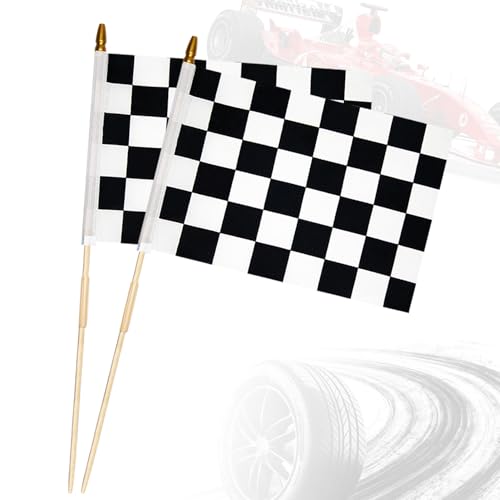 2 Pack 1218 Inch Checkered Black and White Racing Flags Race Car Flags on Stick with Safe Spear Top for Car Flags Party Decorations Outdoor Decorations