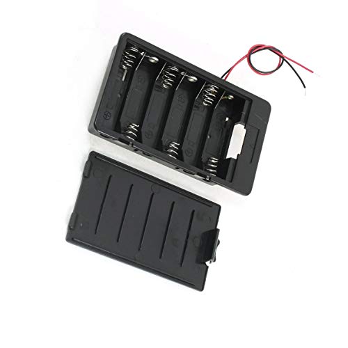 Aexit Two Wires Accessories Battery Box Holder Black for 6 x 1.5V AA Batteries Batteries w Cover