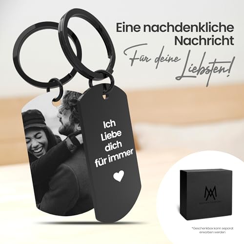 Meinearmbänder „Partner“ Personalisierter Schlüsselanhänger mit Foto & Gravur | Individueller Schlüsselring mit Schwarz/Weiß Bild | Ideales Erinnerungsstück für Paare