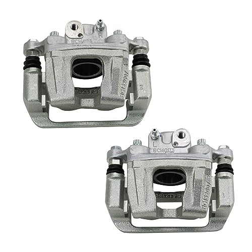 Image of TRQ Rear Driver and Passenger Side Brake Caliper Set Caliper Brackets Hardware Compatible with 10-16 Hyundai Genesis 17 Genesis G80 16 Kia K900 V6 3.8L