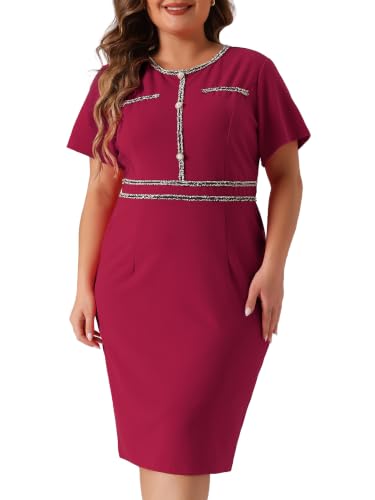 Image of Agnes Orinda Women Plus Size Button Crew Neck Vintage Bodycon Pencil Dress